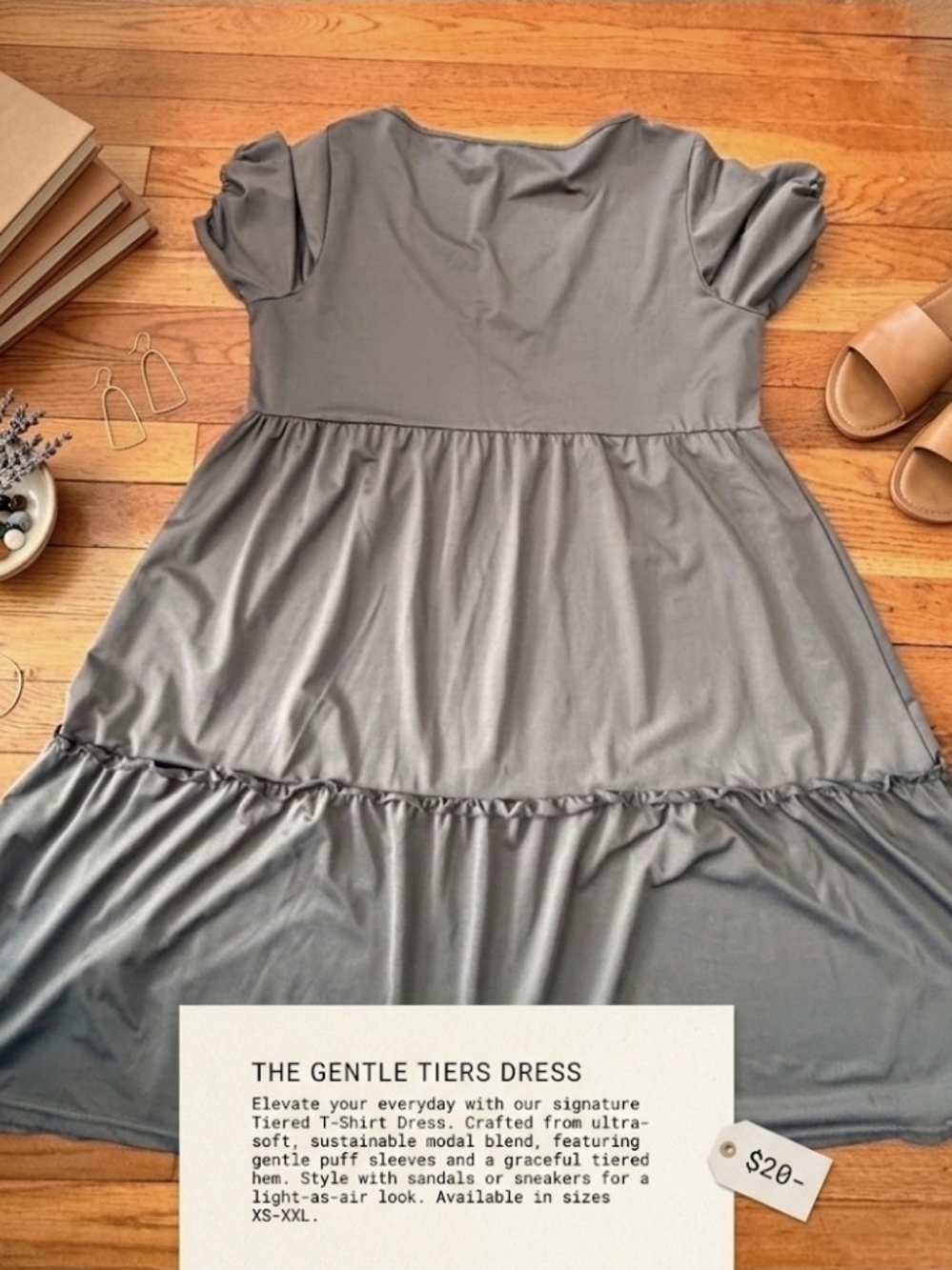 Tiered T-Shirt Midi Dress in Gray